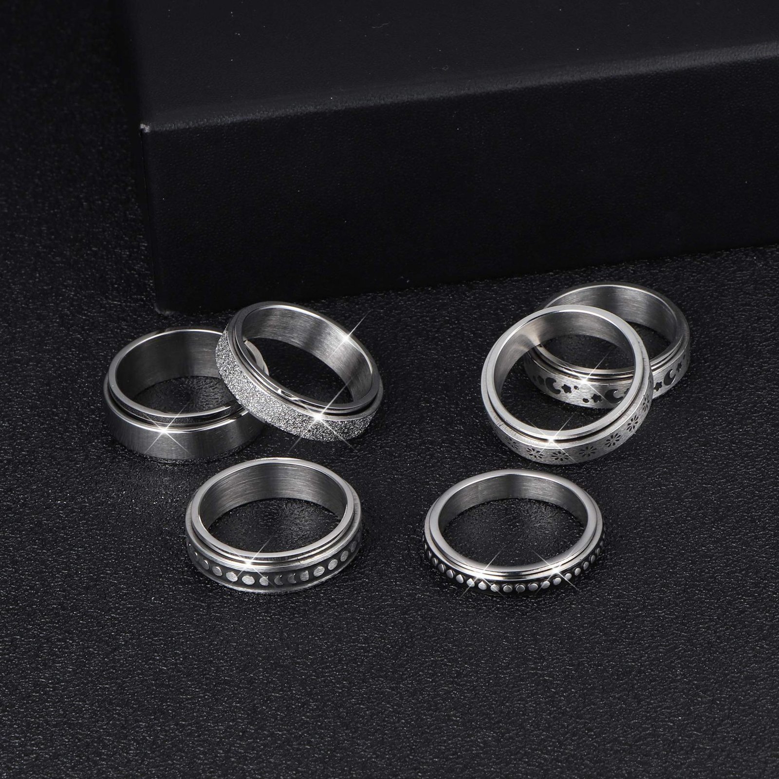 Stainless Steel Rotatable Spinner Ring Moon Stars Relieve Anxiety Rings - Image 4