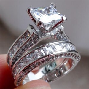 New Style Charm Couple Rings His Her Silver Color Princess Cut CZ Anniversary Promise Wedding Engagement Ring Sets - Image 16
