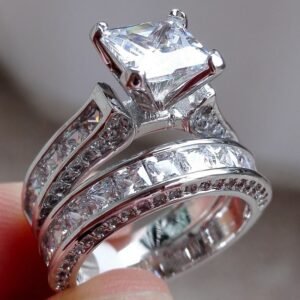 New Style Charm Couple Rings His Her Silver Color Princess Cut CZ Anniversary Promise Wedding Engagement Ring Sets - Image 22