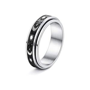 Stainless Steel Rotatable Spinner Ring Moon Stars Relieve Anxiety Rings - Image 22