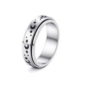 Stainless Steel Rotatable Spinner Ring Moon Stars Relieve Anxiety Rings - Image 12