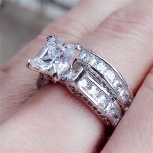 New Style Charm Couple Rings His Her Silver Color Princess Cut CZ Anniversary Promise Wedding Engagement Ring Sets - Image 2