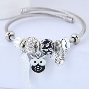 DIY Beaded Owl Angel Wings Pendant Stainless Steel Bracelet - Image 9