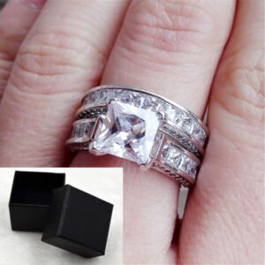 New Style Charm Couple Rings His Her Silver Color Princess Cut CZ Anniversary Promise Wedding Engagement Ring Sets - Image 14