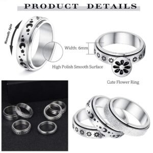 Stainless Steel Rotatable Spinner Ring Moon Stars Relieve Anxiety Rings - Image 3