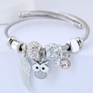 DIY Beaded Owl Angel Wings Pendant Stainless Steel Bracelet - Image 7