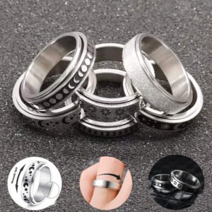 Stainless Steel Rotatable Spinner Ring Moon Stars Relieve Anxiety Rings - Image 1