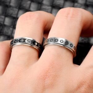 Stainless Steel Rotatable Spinner Ring Moon Stars Relieve Anxiety Rings - Image 8