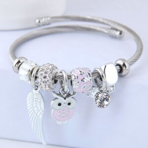 DIY Beaded Owl Angel Wings Pendant Stainless Steel Bracelet - Image 13